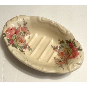Vintage Kernewek Pottery rose motif soap dish